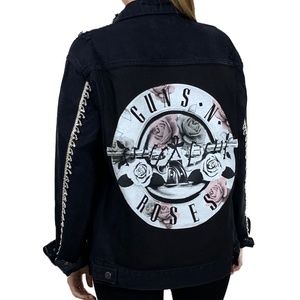 Black Denim Jacket W/ Rhinestone Fringe & Band-T